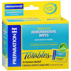 Preparation H Flushable Medicated Hemorrhoid Wipes, Maximum Strength Relief - 10 count