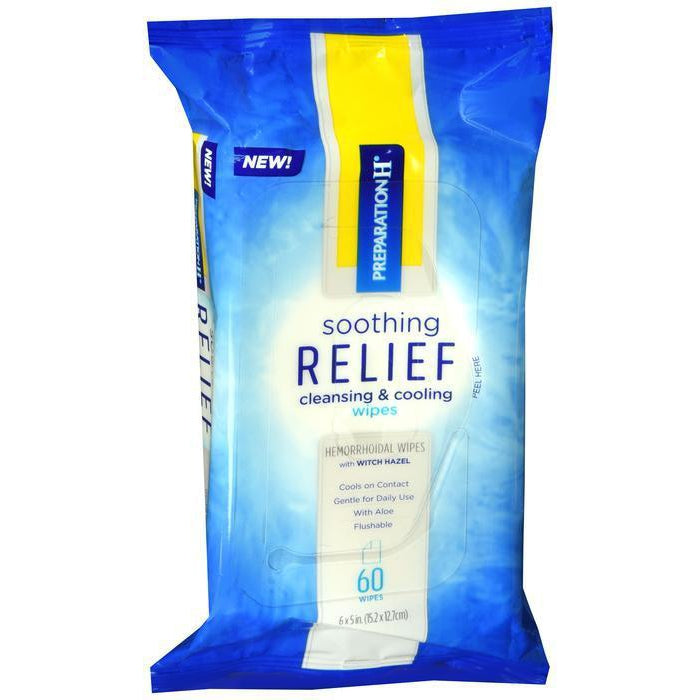 Preparation H Soothing Relief Cleaning and Cooling Wipes, 60-Count Pack