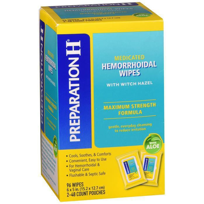 Preparation H Flushable Medicated Hemorrhoid Wipes, Maximum Strength Relief - 96 count
