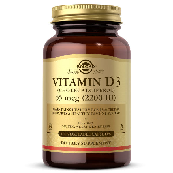 Solgar Vitamin D3 (Cholecalciferol) 55 mcg (2200 IU), 100 Vegetable Capsules - Helps Maintain Healthy Bones & Teeth - Immune System Support - Non-GMO, Gluten Free, Dairy Free, Kosher - 100 Servings