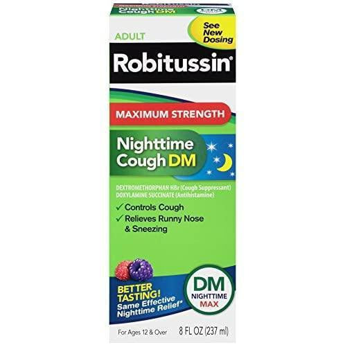Robitussin Adult Maximum Strength Nighttime Cough DM Max (4 Fl Oz Bottle), Blue Raspberry Flavor