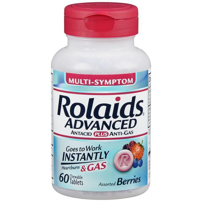 Rolaids Advanced Antacid Plus Anti Gas Tablets Mixed Berry - 60 Count