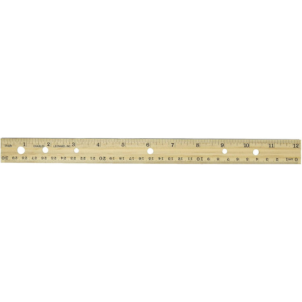 Charles Leonard Metal Edged Wood Ruler with Double Bevel, 12 Inches