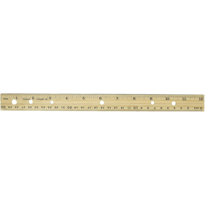 Charles Leonard Metal Edged Wood Ruler with Double Bevel, 12 Inches