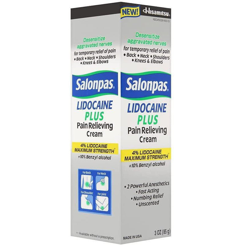 Salonpas Lidocaine Plus Pain Relieving Cream, 3oz., Pack of 4
