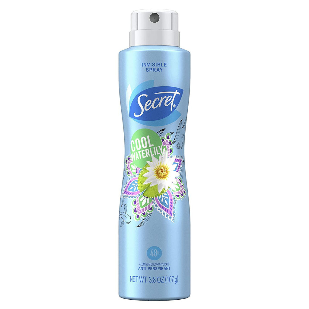 Secret Invisible Spray, Antiperspirant and Deodorant Spray for Women, Cool Waterlily Scent - 3.8 Oz