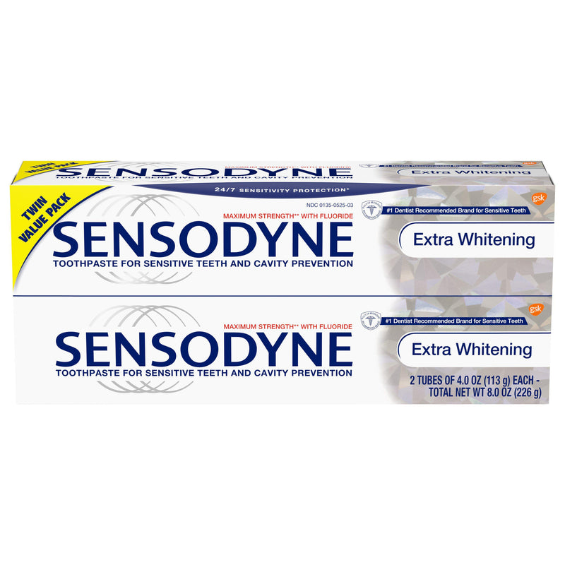 Sensodyne Toothpaste for Sensitive Teeth & Cavity Protection, Extra Whitening Twin pack- 4 oz ea.