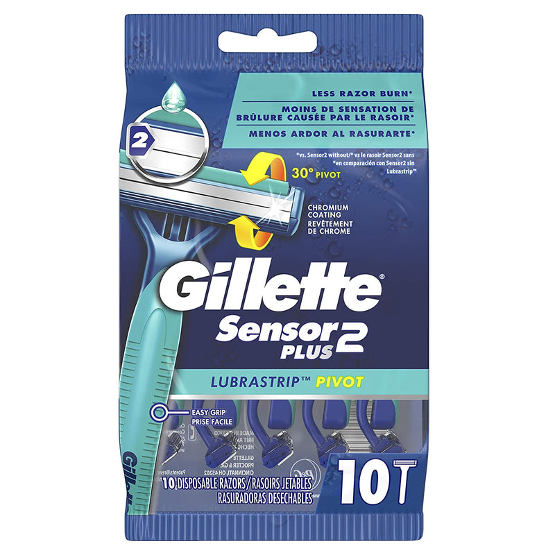 Gillette Sensor2 Plus Pivoting Head Men's Disposable Razors, 10 Count