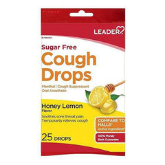 Leader Honey Lemon Cough Drops, Sugar Free, 25 Drops