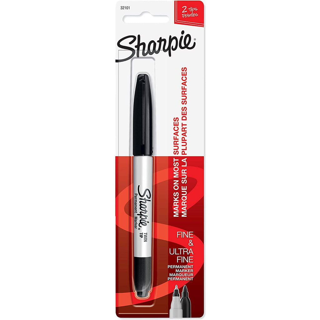 Sharpie Twin Tip Fine Point and Ultra Fine Point Permanent Markers, Black, 1 Count