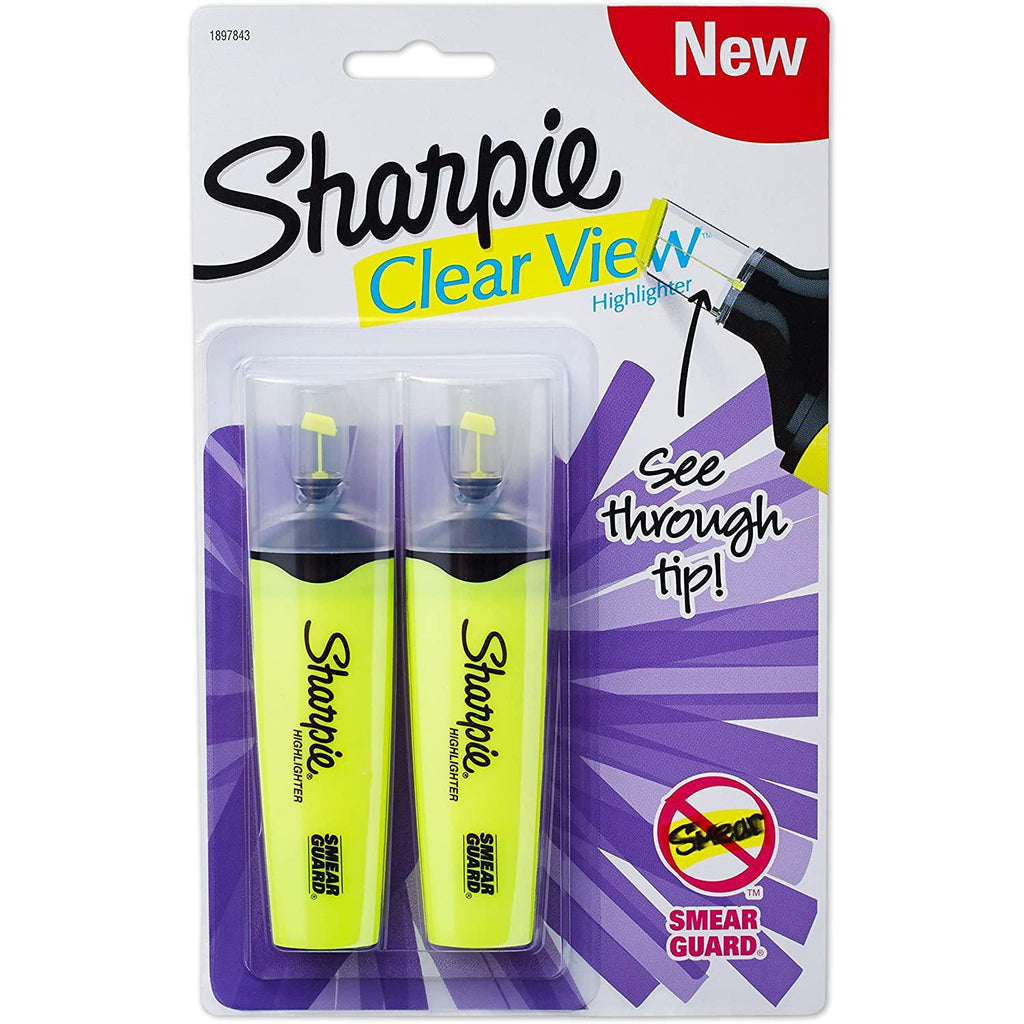 Sharpie Clear View Chisel Tip Highlighters, Yellow, 2 Pack