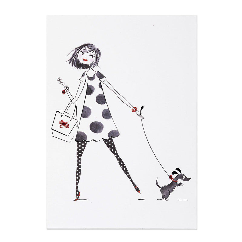 Papyrus Happy Birthday - Shopping Girl with Dog On Leash Birthday Card