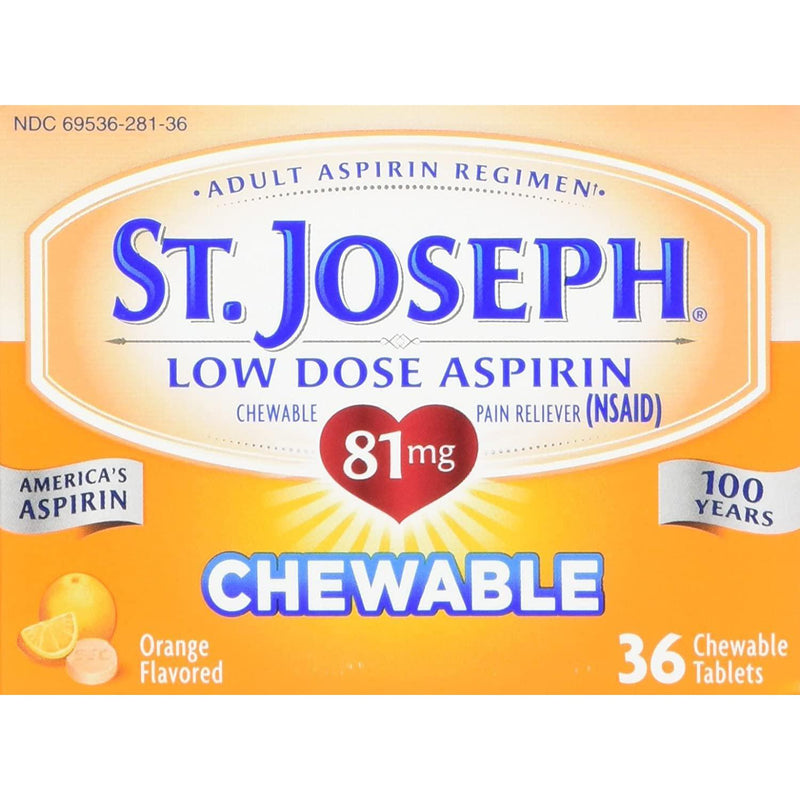 St. Joseph Aspirin Pain Reliever, Chewable Orange Flavored, Low Dose, 81mg, 36 Tablets