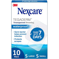 Nexcare Tegaderm Waterproof Transparent Dressing, Assorted Sizes, 10 Count