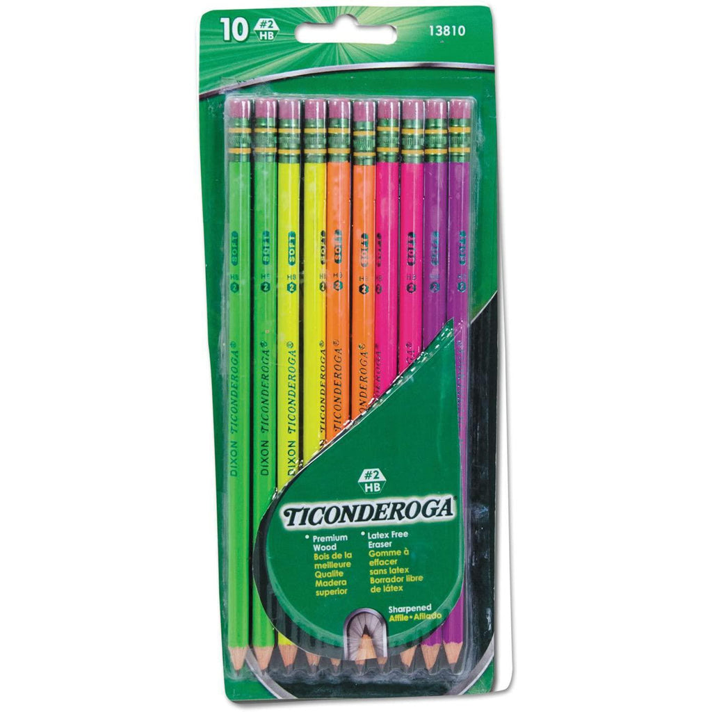Ticonderoga Pre-Sharpened Pencil, HB, #2, Assorted Color Barrels, 10 Count