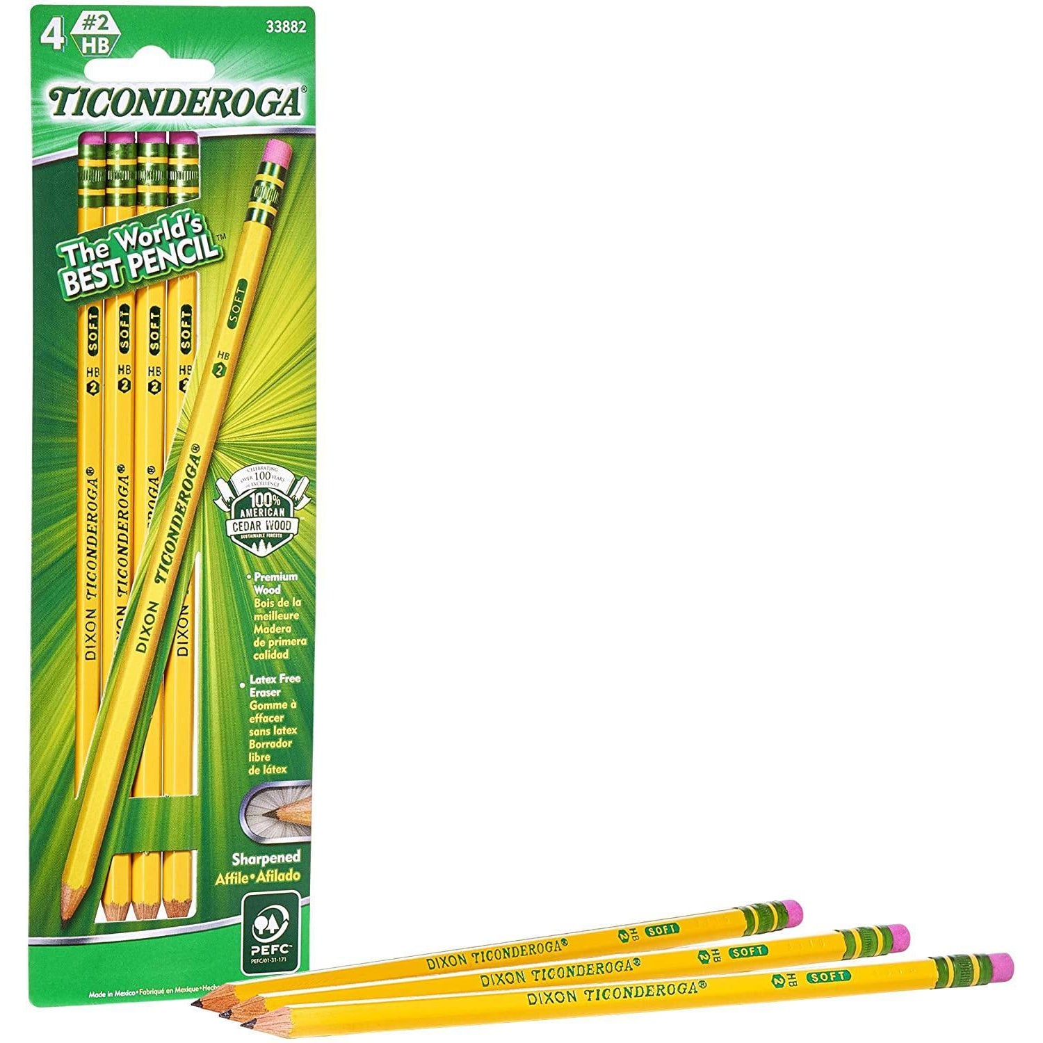 Ticonderoga Sharpened Pencils #2 HB Premium Wood Latex-Free Eraser