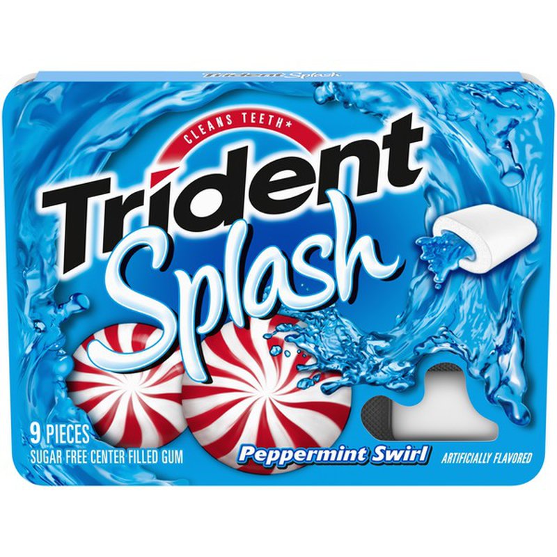 Trident Splash Sugar Free Center Filled Gum, Peppermint Swirl, 9 Pieces, 1 Pack