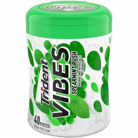 Trident Vibes Sugar Free Gum, Spearmint Rush, 40 Pieces, 1 Container