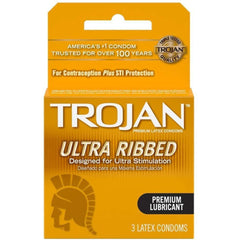 Trojan Stimulations Ultra Ribbed Lubricated Condom, 3ct
