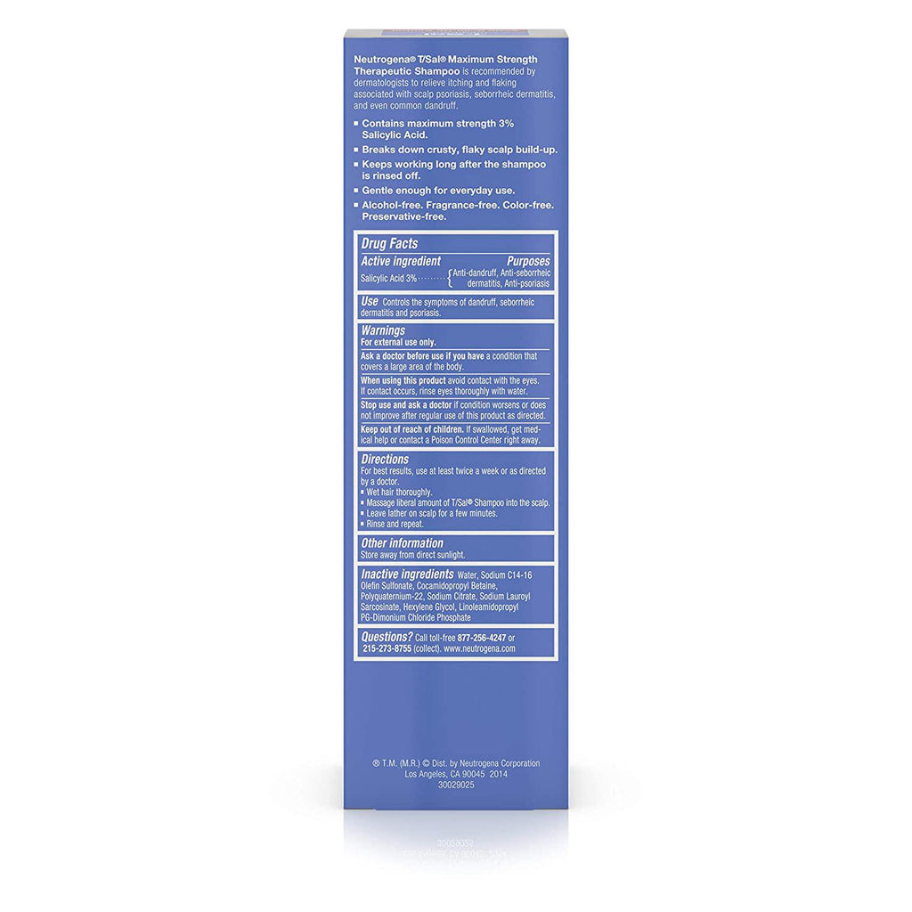 Neutrogena T/Sal Therapeutic Shampoo for Scalp Build-Up Control with S ...
