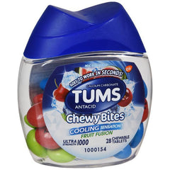 Tums Chewy Bites Fast Cooling Sensation Antacid, Fruit Fusion - 28 Chewable Tablets