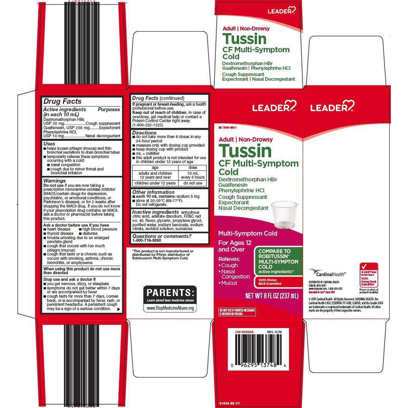 Leader Tussin CF Multi-Symptom Cold, 8 fl oz in one Bottle