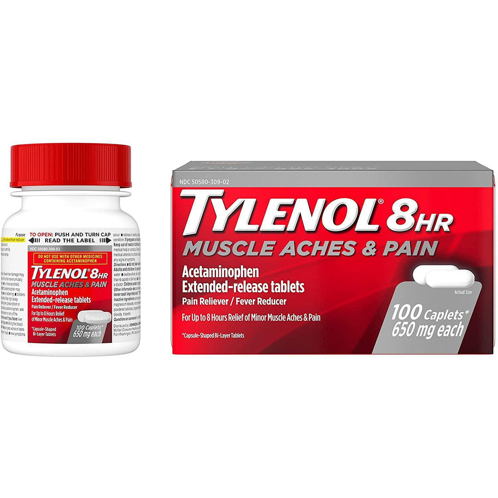 Tylenol 8 Hour Muscle Aches & Pain Acetaminophen 650mg ER Tablets, 100 count