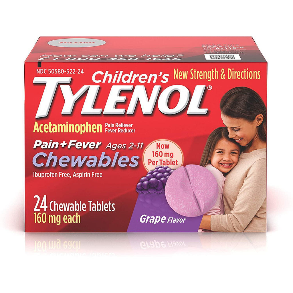 Children's Tylenol Chewables, Acetaminophen for Pain & Fever Relief, Grape, 24 ct