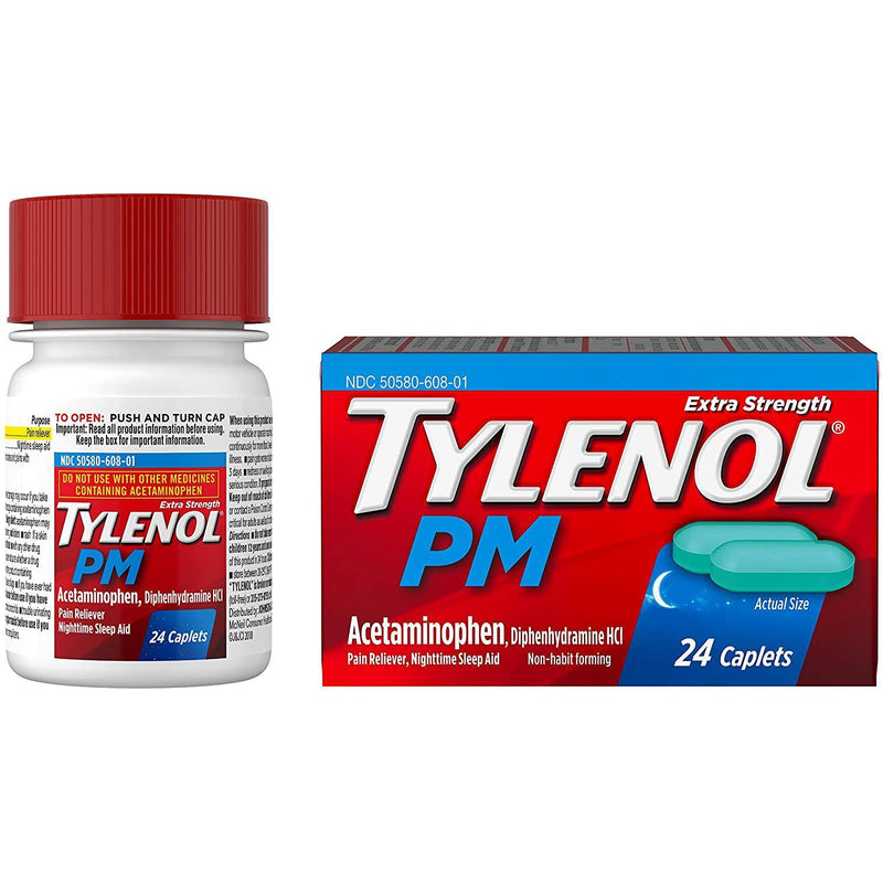 Tylenol PM Extra Strength Pain Reliever & Sleep Aid Caplets, 500mg Acetaminophen, 24 Count