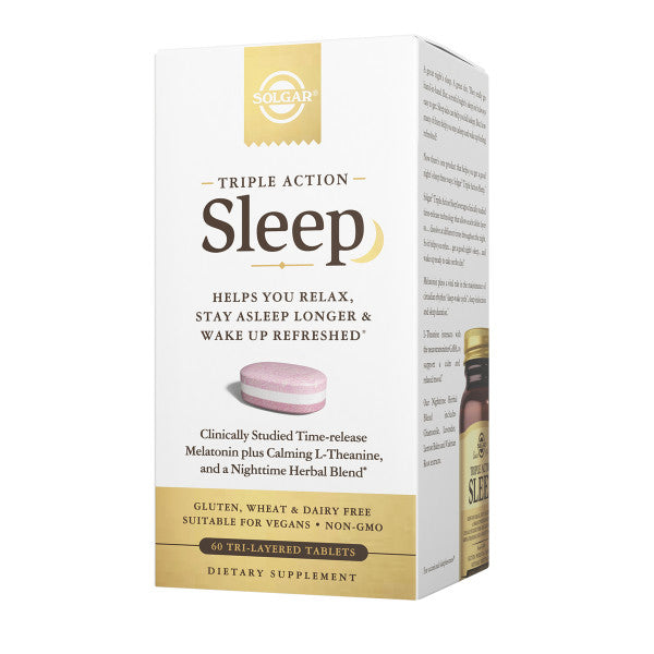 Solgar Triple Action Sleep, 60 Tri-Layer Tablets - Time-Release Melatonin & L-Theanine Plus Herbal Blend - Helps You Relax, Fall Asleep Fast & Stay Asleep Longer - Non-GMO, Gluten Free - 60 Servings