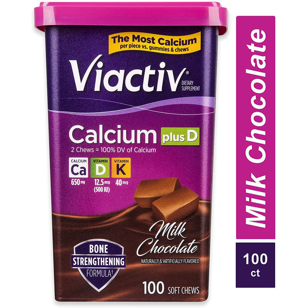 Viactiv Calcium +Vitamin D3 Supplement Soft Chews, Milk Chocolate, 100 Soft Chews