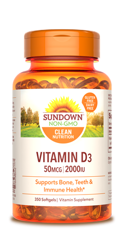 Sundown Vitamin D3 Softgels, 2000 IU, 350 Count* UPC 030768199418