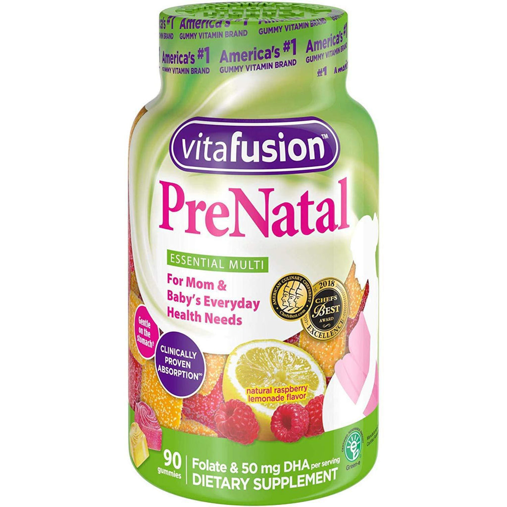 Vitafusion PreNatal Dietary Supplement, Natural Raspberry Lemonade Flavors, 90 gummies
