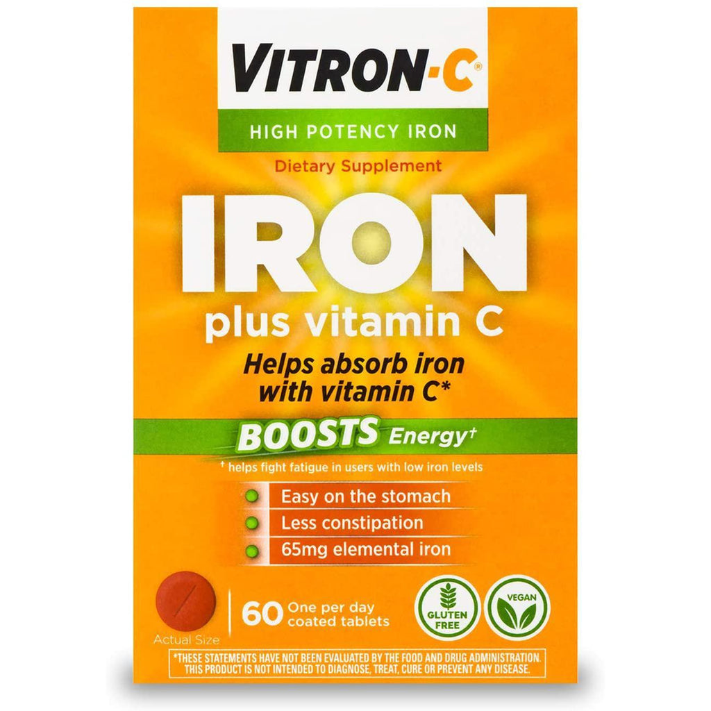 Vitron-C High Potency Iron Supplement with Vitamin C, Boosts Energy, 60 Count