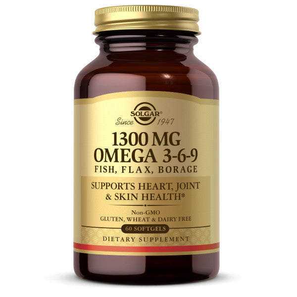 Solgar 1300 mg Omega 3-6-9, 60 Softgels - Fish Oil Supplement - Support for Heart, Joint & Skin Health - Includes Flaxseed & Borage - Contains EPA & DHA - Omega 3 Fatty Acids - 20 Servings