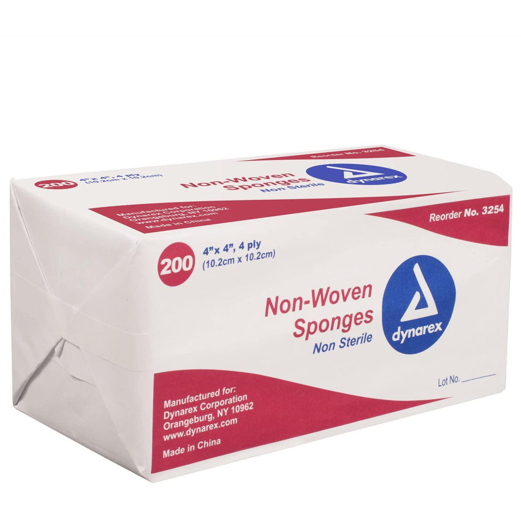 Dynarex Non-Sterile Non Woven Sponge, 4" x 4" , 200 Count