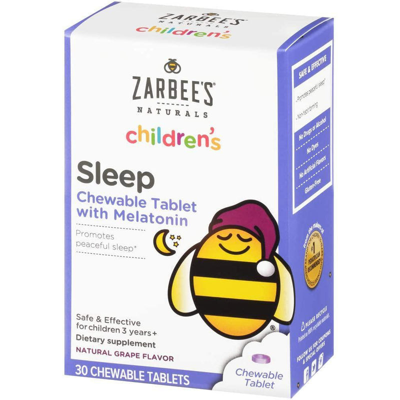 Zarbee's Naturals Children's Sleep with Melatonin Supplement, Natural Grape Flavor, 30 Chewable Tablets