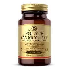 Solgar Folate 666 mcg DFE (Folic Acid 400 mcg), 100 Tablets - Heart Health - Prenatal Support - Non-GMO, Vegan, Gluten Free, Dairy Free, Kosher - 100 Total Servings